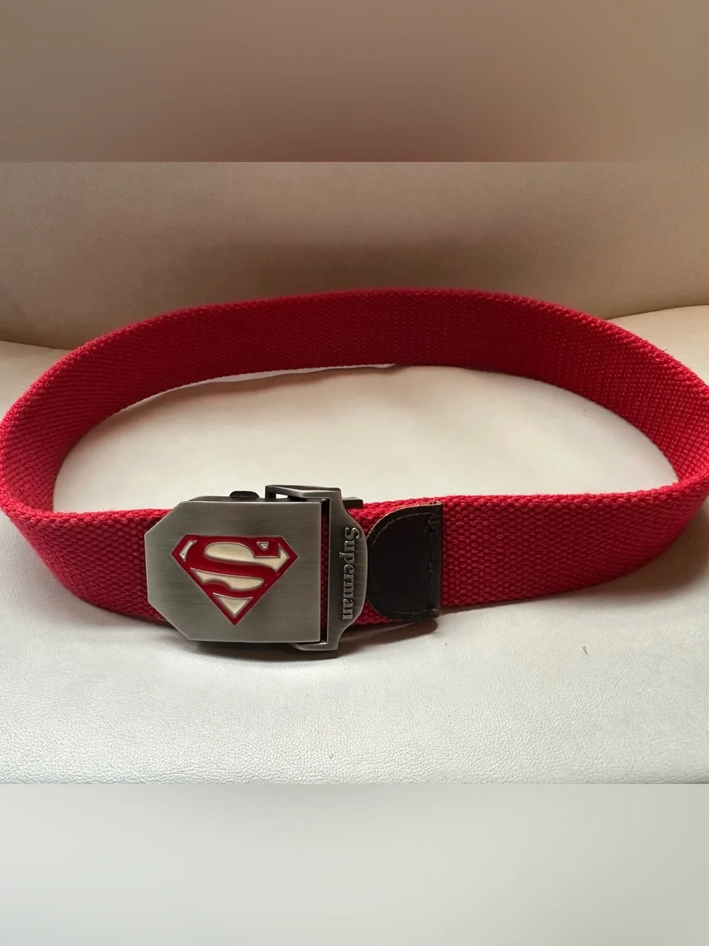 Superman Red Canvas Belt with Metal Logo Buckle